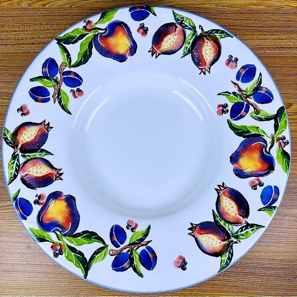 Oversized 18" Italy Exaggerated Rim Statement Serving BowlHand Painted Ceramic - Picture 1 of 9